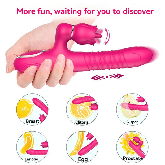 Double headed super strong dildo vibrator, female masturbation orgasmic stick, extendable tongue, licking adult toy