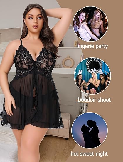 Plus Size Lace Lingerie V-Neck Open Front Chemise Sexive Nightdress-when to wear
