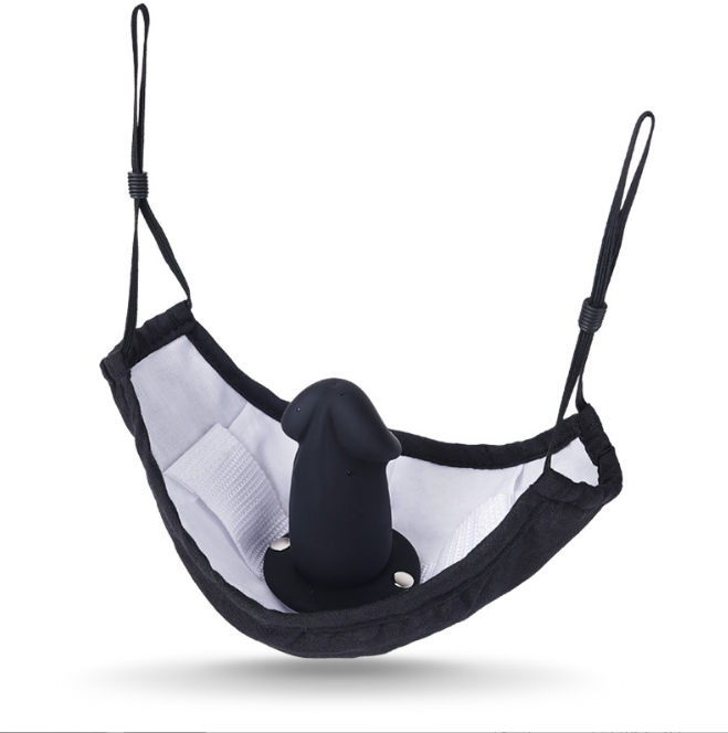 Outdoor BDSM Gag Mask with detachable penis dildo for discreet outdoor play, adjustable SM toy.