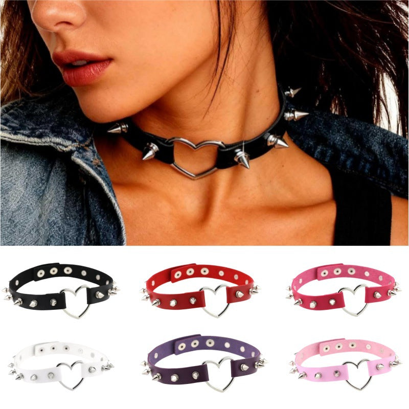 Gothic Punk Spiked Choker - Dark Black Studded Collar Necklace for Women