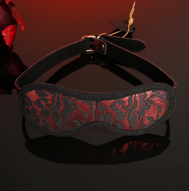 Red Lace Sexy Blindfold for Intimate Couples Foreplay - Adjustable Mask with intricate lace design
