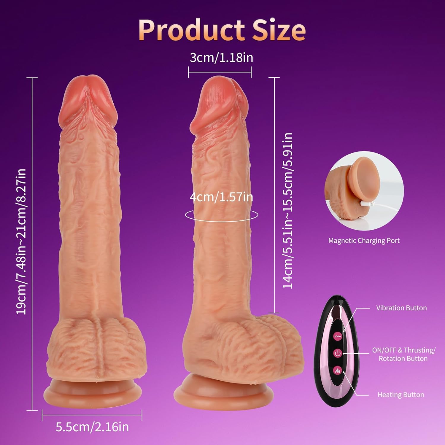 Dildo vibrator: Retractable, Wireless Remote Control, Heating Function