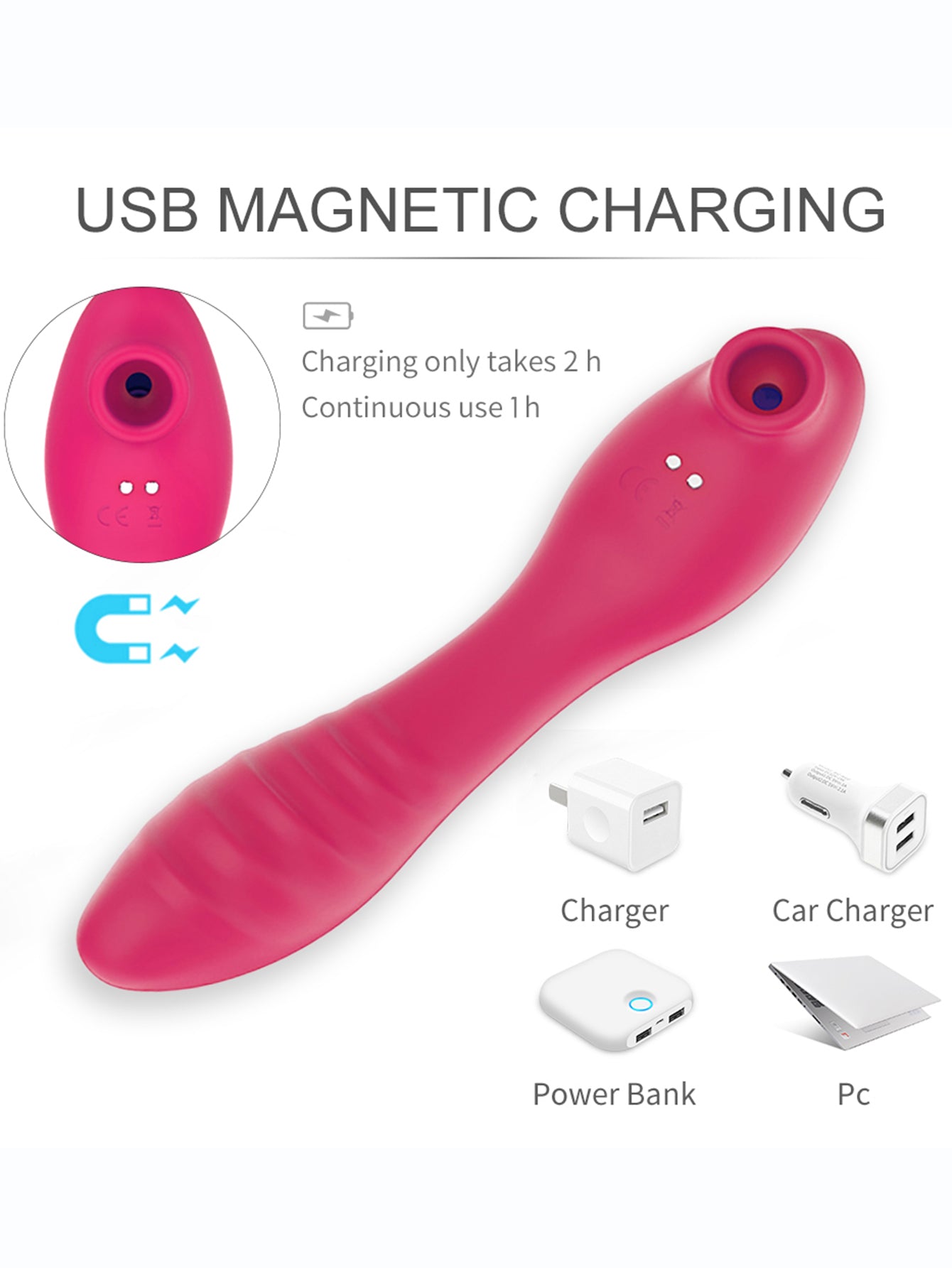 Magnetic charging, fast charging-Sucking Vibrator - Dual-Motor Heated Massage Wand