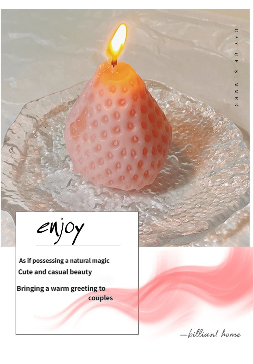 Strawberry Low Temp Candle on a glass plate, highlighting its unique design and warm glow, perfect for couples beginners.