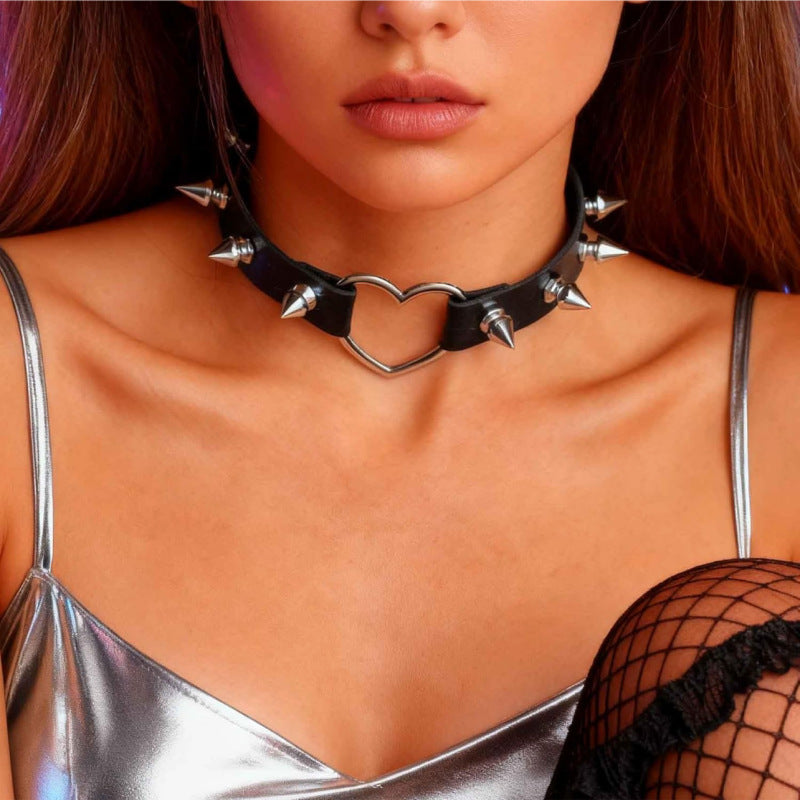 Gothic Punk Spiked Choker - Dark Black Studded Collar Necklace for Women