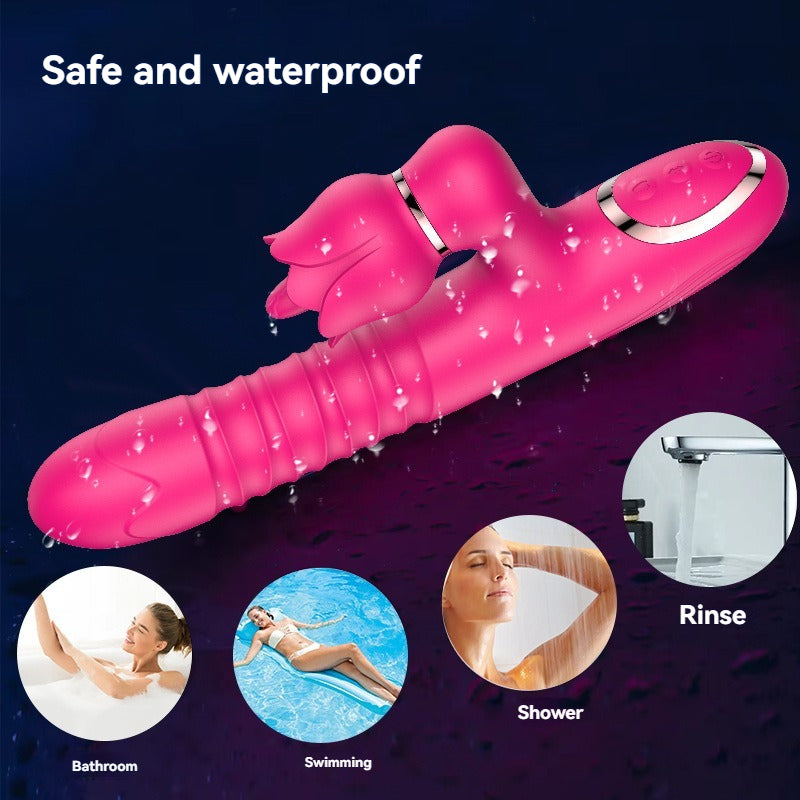 Double headed super strong dildo vibrator, female masturbation orgasmic stick, extendable tongue, licking adult toy