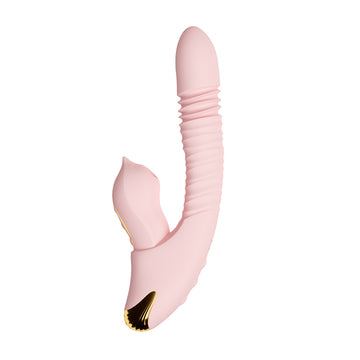 Rabbit-shaped detachable vibrator with retractable rotating beads and leg straps.