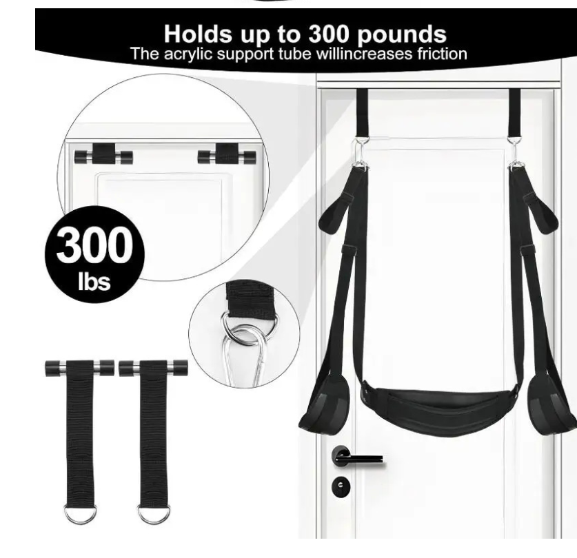 Door Sex Swing shown with reliable support, holds up to 300 pounds, featuring a secure door-mount design.