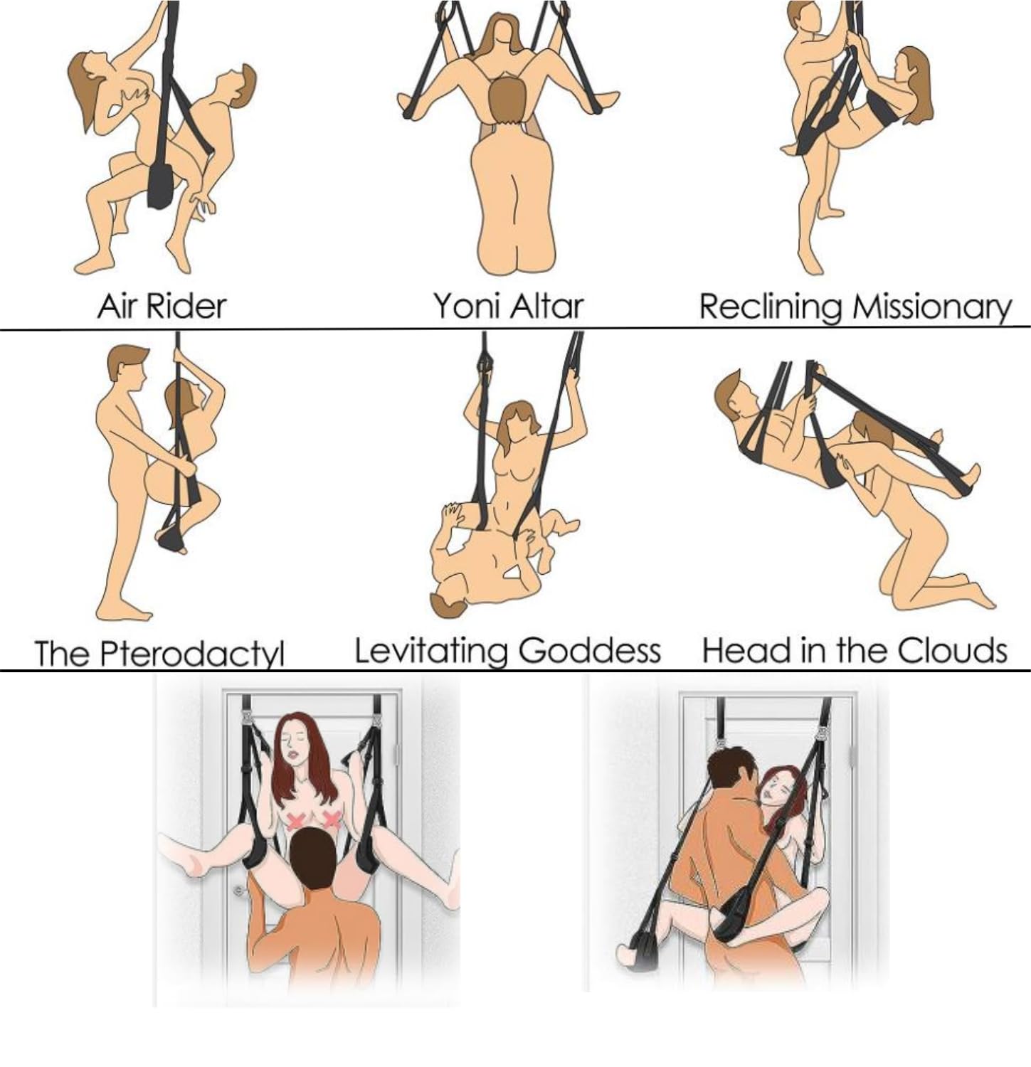 Door Sex Swing positions showcasing various ways to engage in SM play with secure door-mount design.