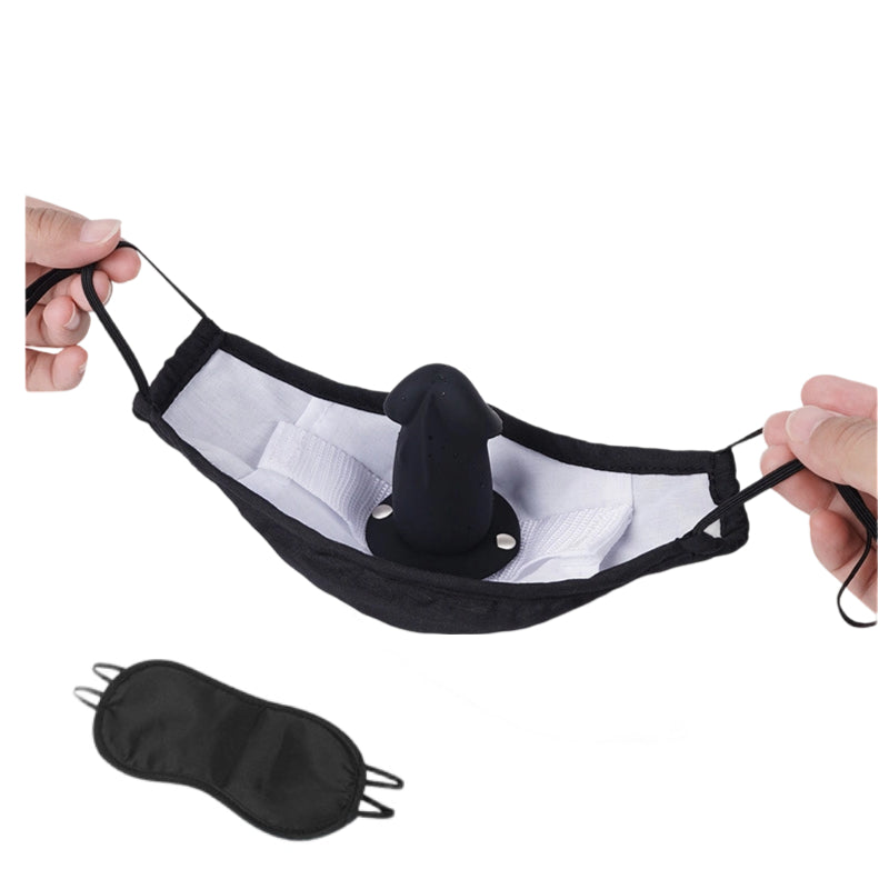 Black Dildo Gag Mask with Removable Insert for BDSM Play