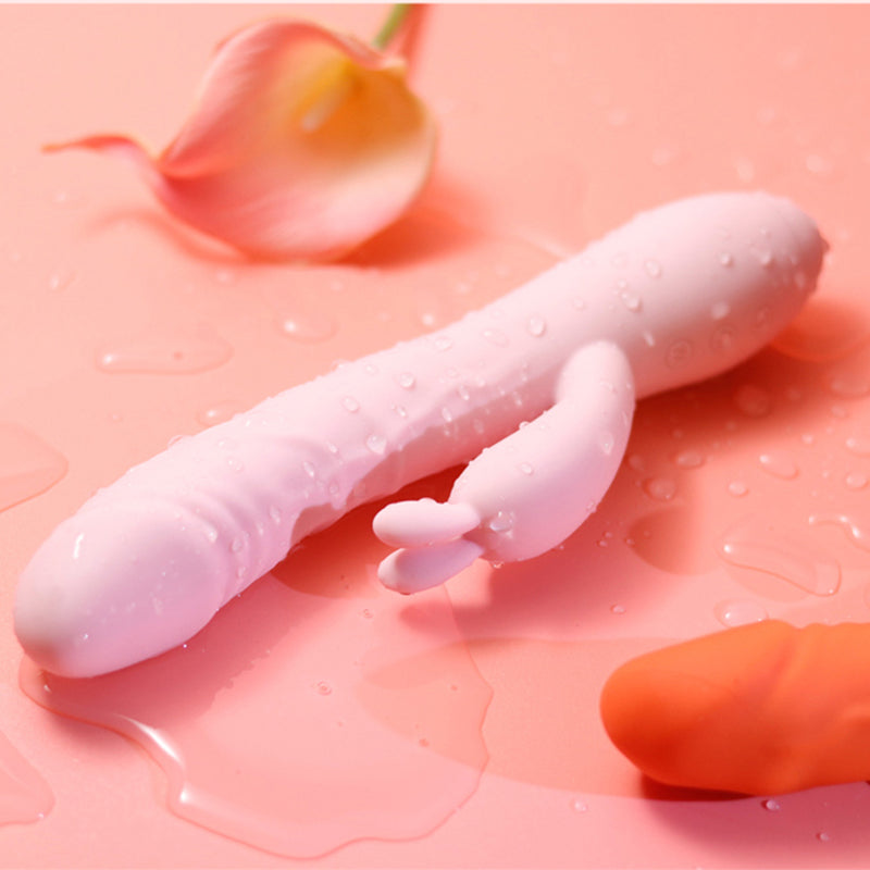 Thrusting Rabbit Vibrator  pink  with Heating, Waterproof, 5  Modes