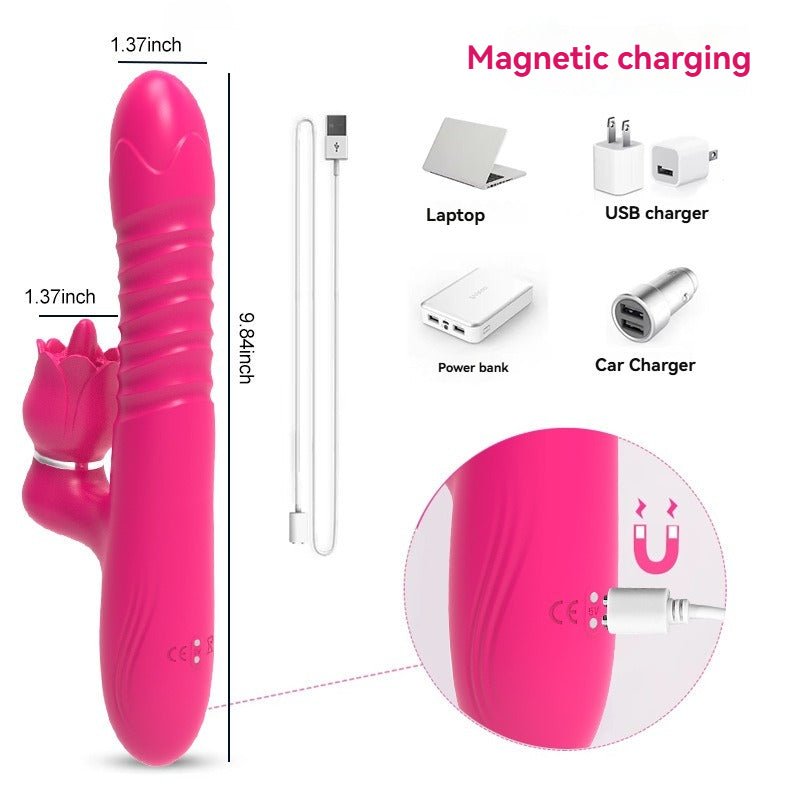 Double headed super strong dildo vibrator, female masturbation orgasmic stick, extendable tongue, licking adult toy