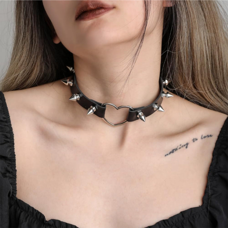 Gothic Punk Spiked Choker - Dark Black Studded Collar Necklace for Women