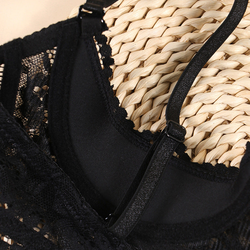 French Lace Quarter Cup Bra Sheer Embroidered Sexy Lingerie-details showcase