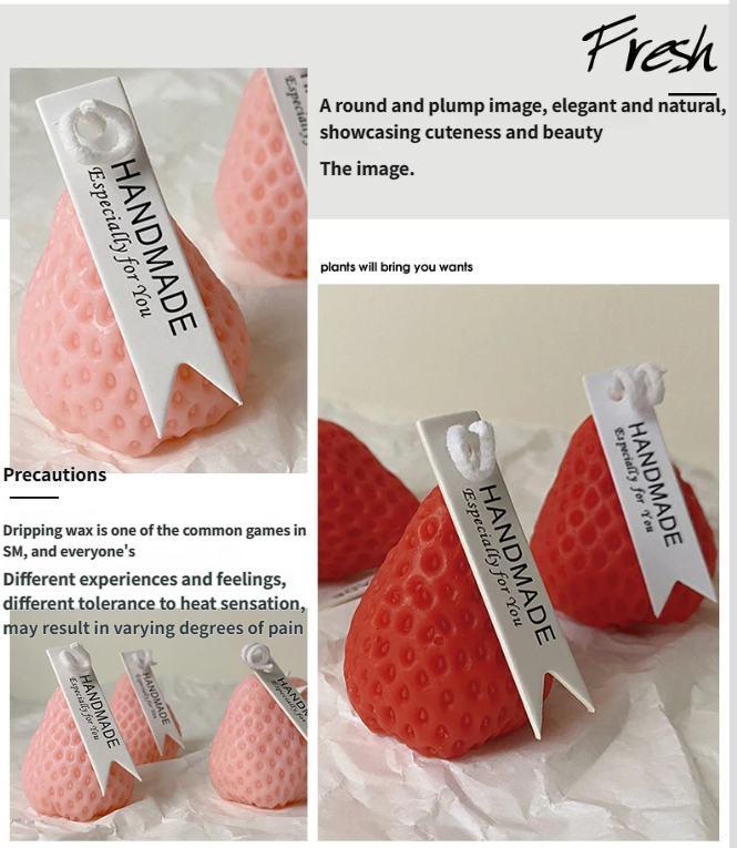 Strawberry Low Temp Candle in cute shape, showcasing handmade elegance and safety for couples in SM play.