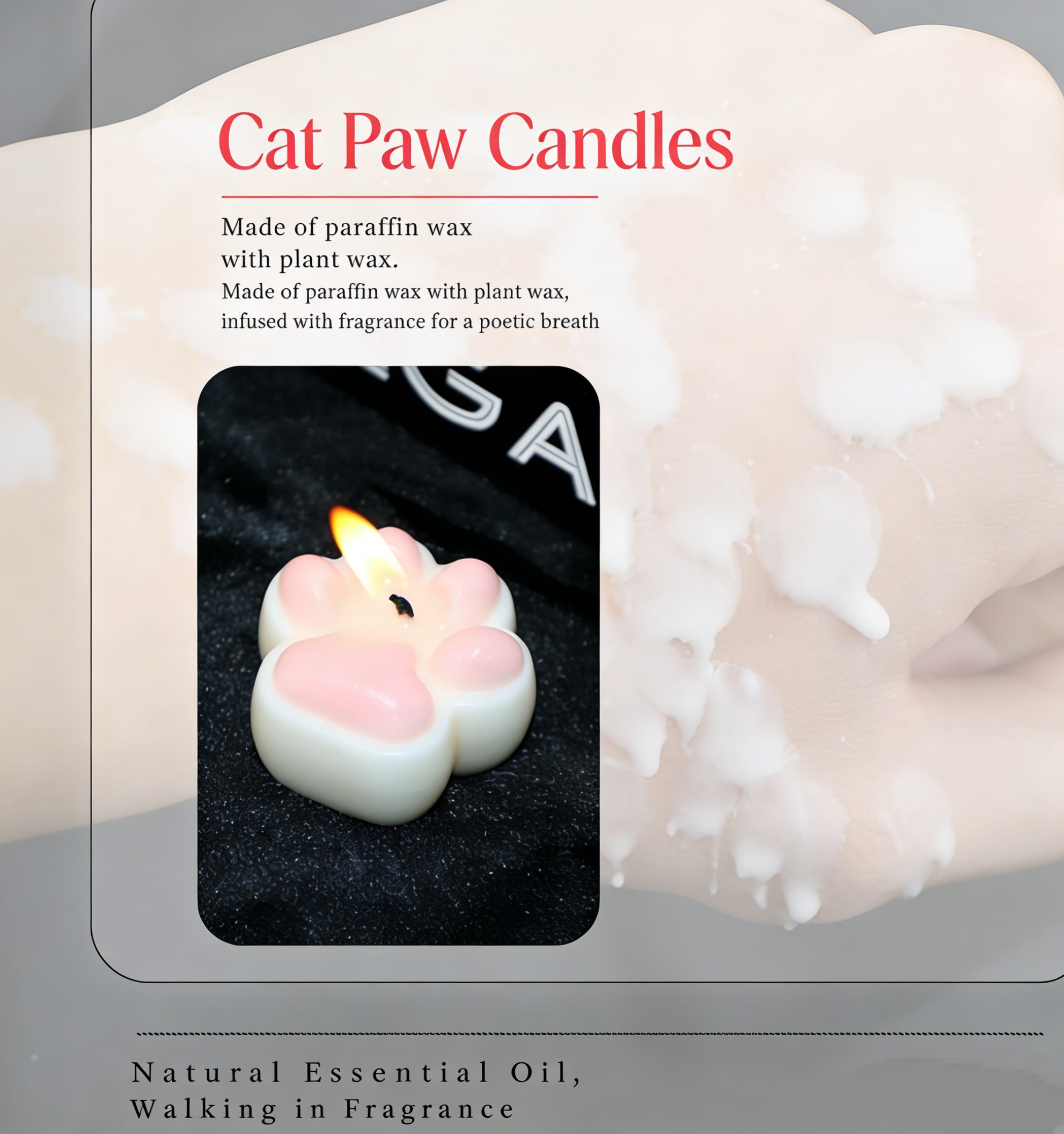 Low Temperature BDSM Cat Claw Candle melting on a hand, showcasing the safe wax for intimate play.