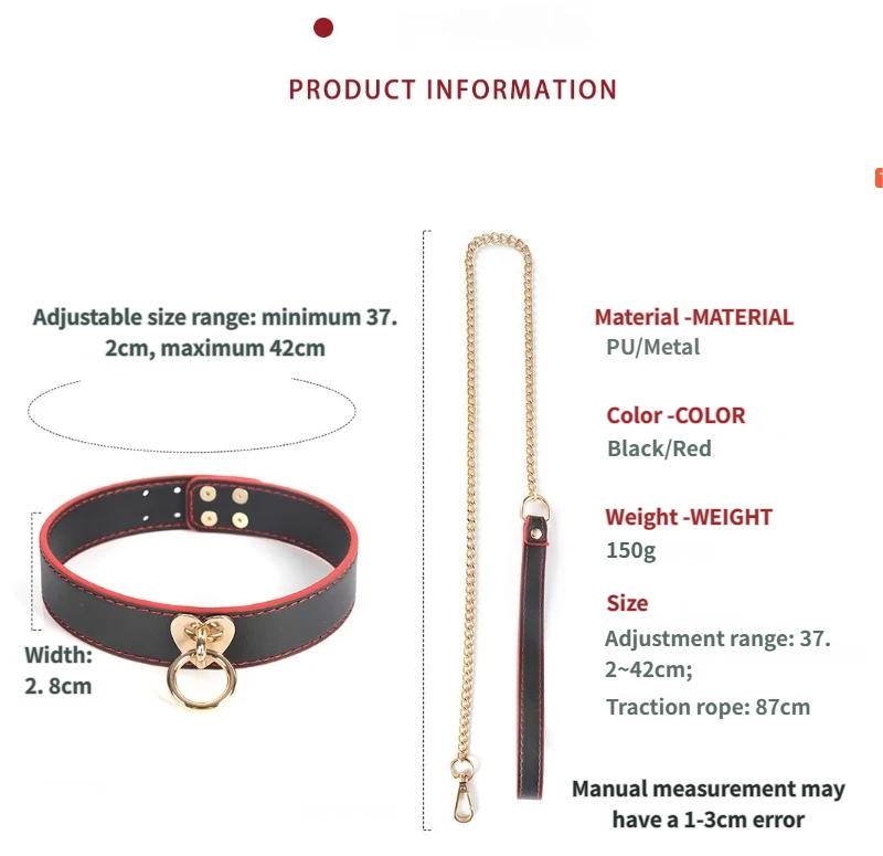 Black SM Collar with Leash-size information