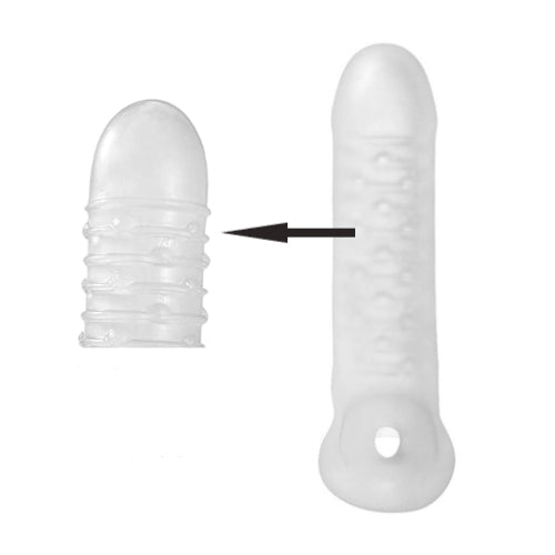 The interior of the sleeve features stimulating ribs and nodules.-Penis Sleeve Extender