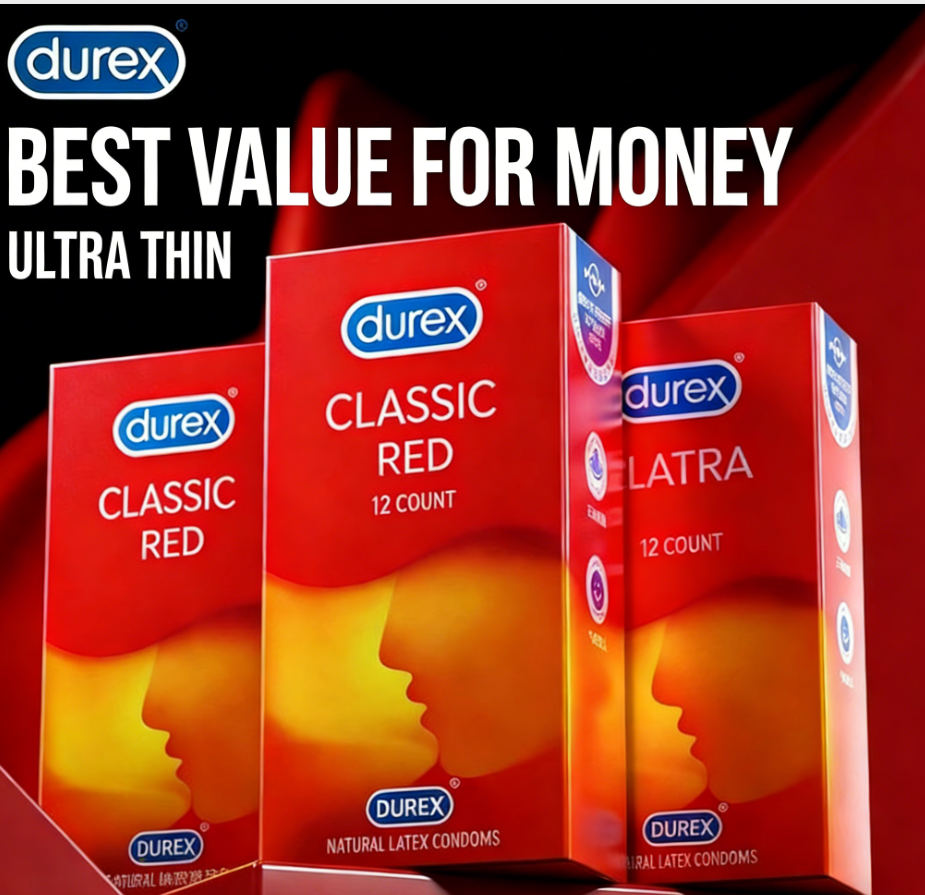 Durex Condoms Classic Red 12-Pack, ultra-thin design, best value for money, reliable protection and intimacy.