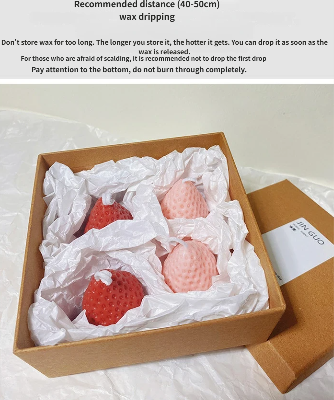 Strawberry Low Temp Candle SM Wax Play for Couples Beginners in a gift box with pink and red candle strawberries.