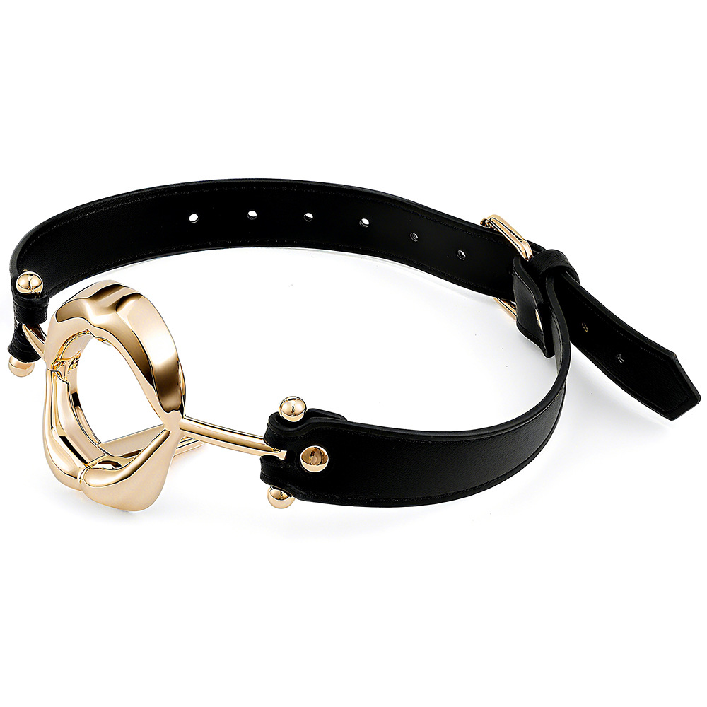 BDSM Rose Gold Deep Throat Mouth Gag with black leather strap, engineered for comfort and control.