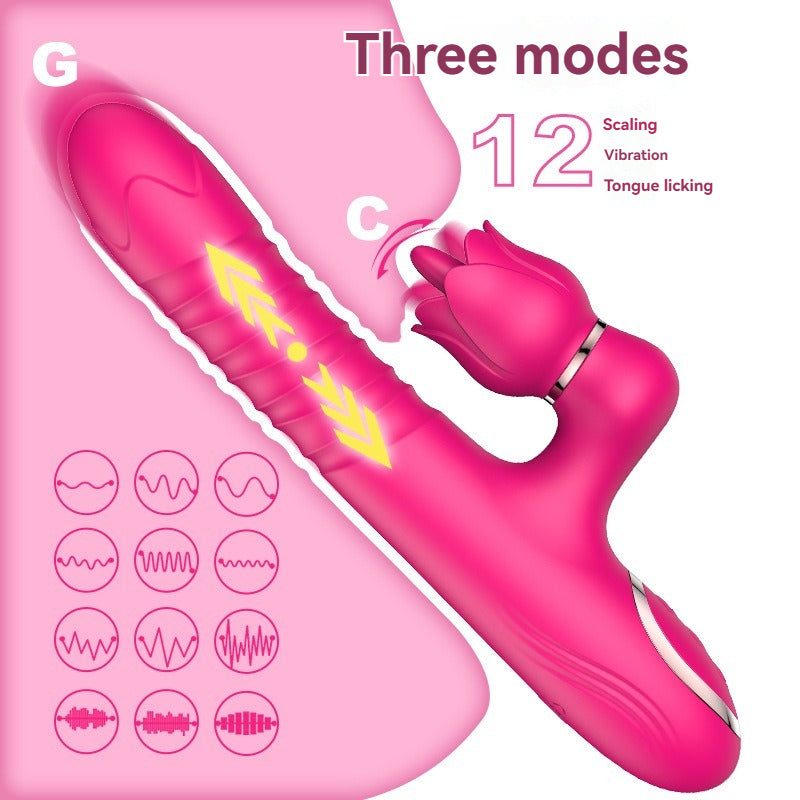 Double headed super strong dildo vibrator, female masturbation orgasmic stick, extendable tongue, licking adult toy