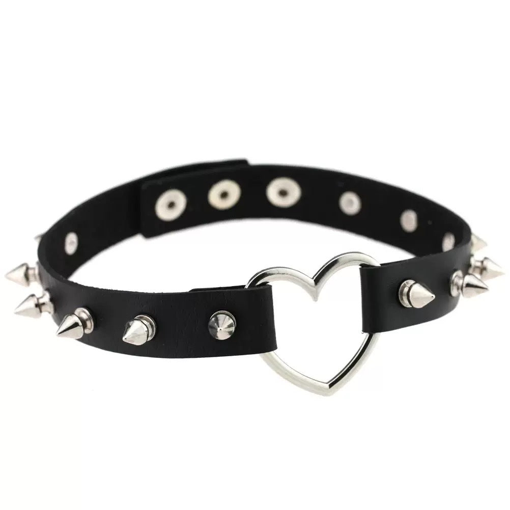 Gothic Punk Spiked Choker - Dark Black Studded Collar Necklace for Women
