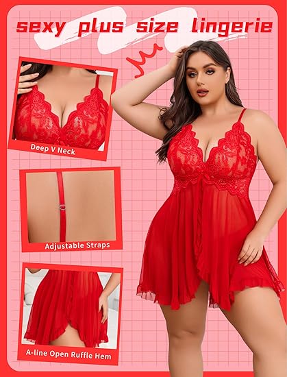 Plus Size Lace Lingerie V-Neck Open Front Chemise Sexive Nightdress-advantages
