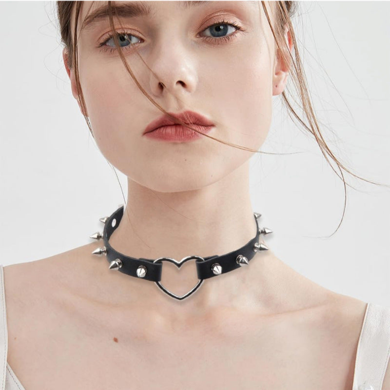 Gothic Punk Spiked Choker - Dark Black Studded Collar Necklace for Women