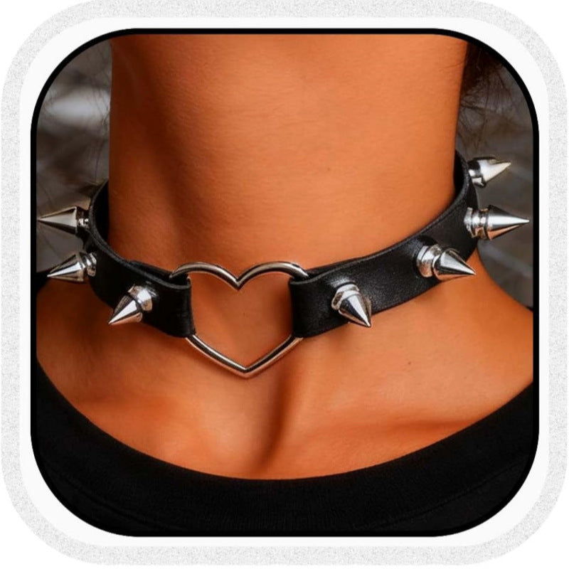 Gothic Punk Spiked Choker - Dark Black Studded Collar Necklace for Women