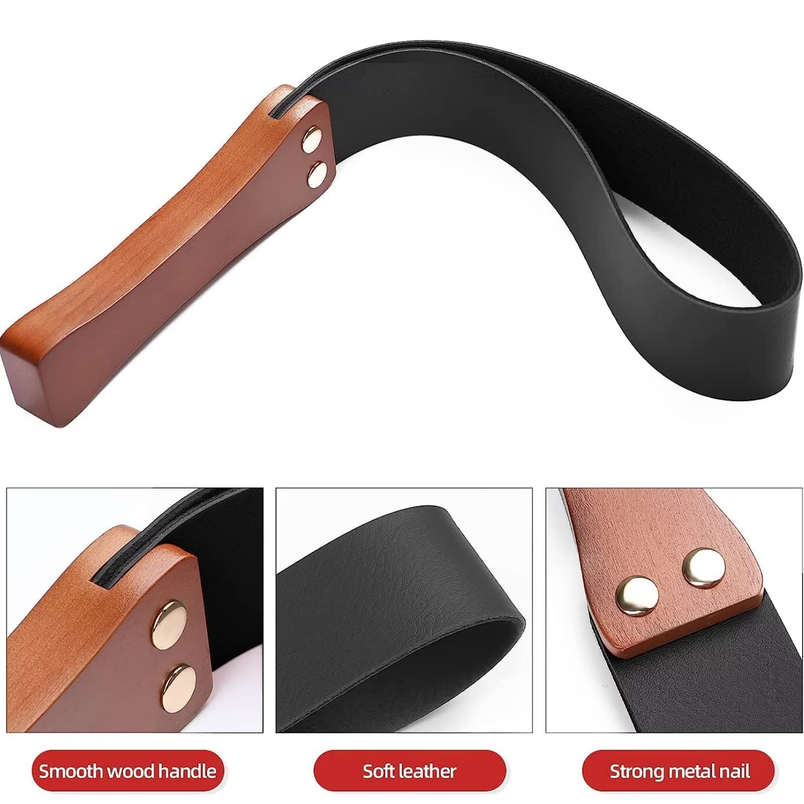 Wooden-Handled Leather Spanking Paddle BDSM Fetish Play