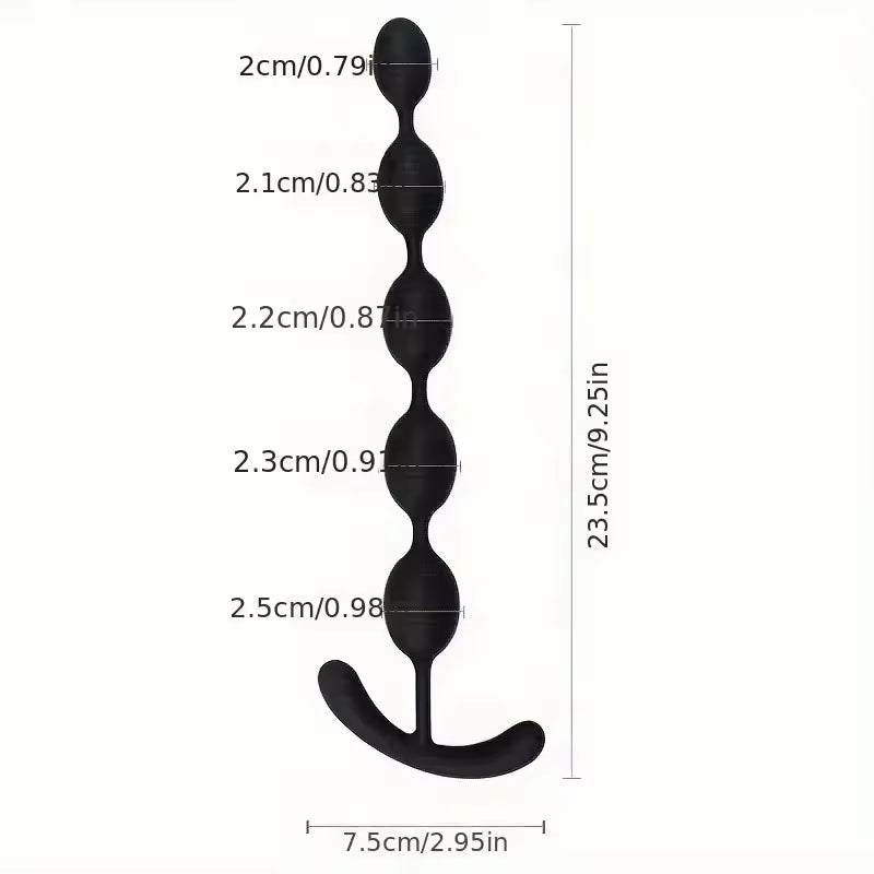 Anal Plug for Beginners: Teardrop-Shaped Silicone Beads Design with dimensions for easy use.