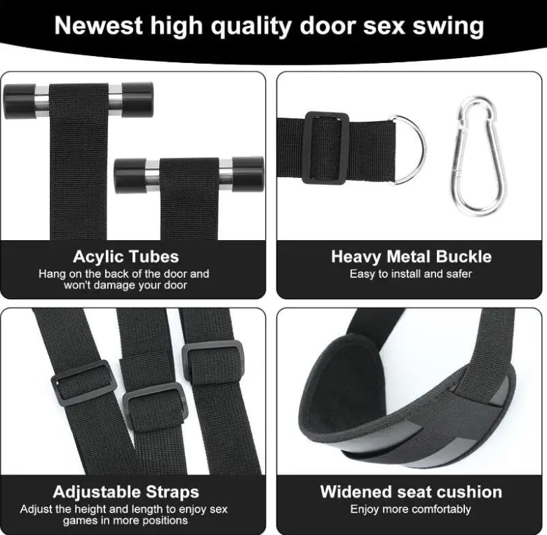 Newest high quality Door Sex Swing with acrylic tubes, heavy metal buckle, adjustable straps, and widened seat cushion.
