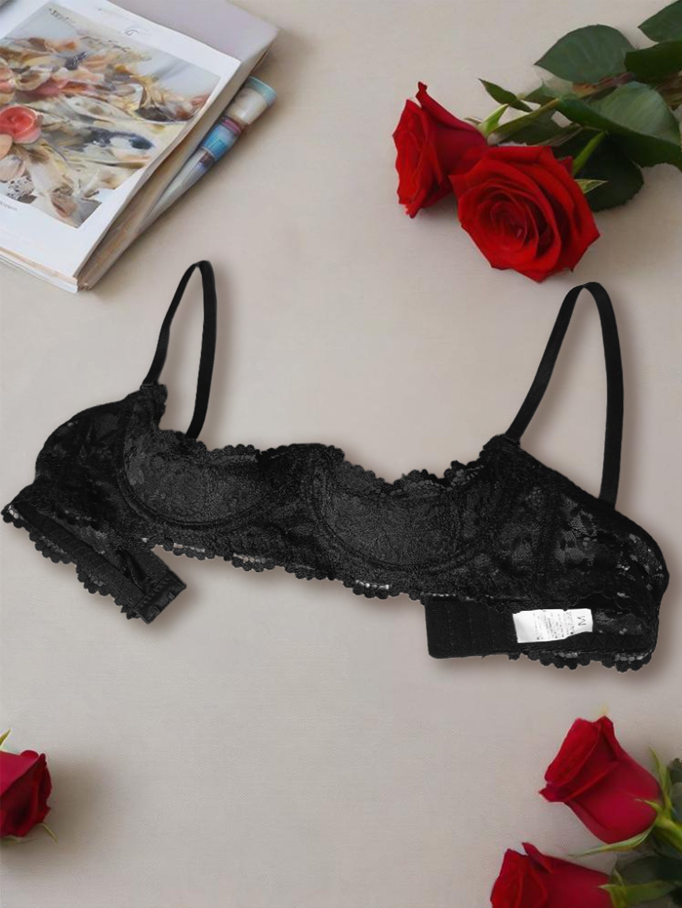 French Lace Quarter Cup Bra Sheer Embroidered Sexy Lingerie-Seductive Quarter Cup Cut