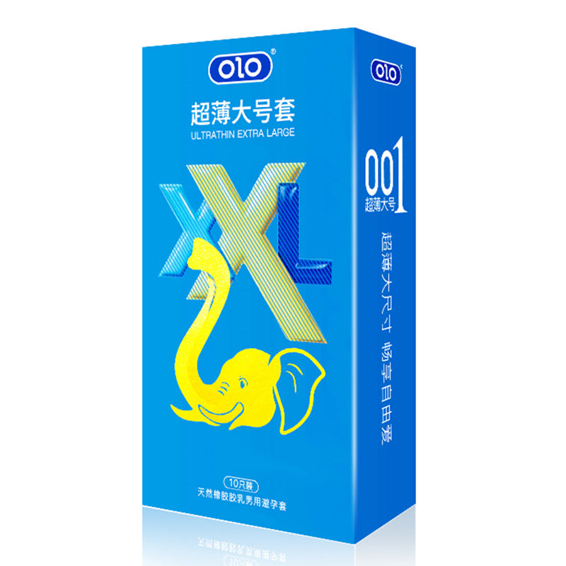 OLO 55mm XL Condoms 10-Piece Large Size Pack with vibrant packaging design and elephant logo.