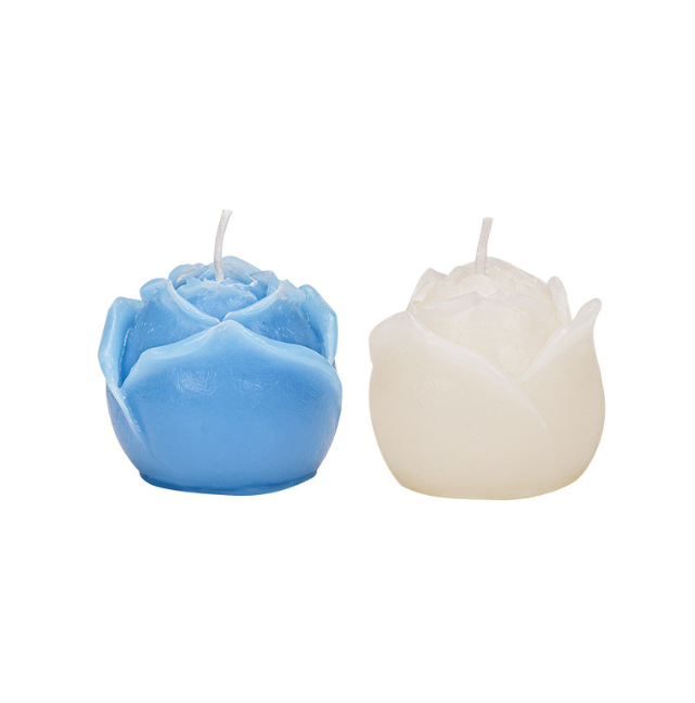 Low-Temperature Play Candle for couple BDSM in blue and white rose shapes for romantic massage wax play.