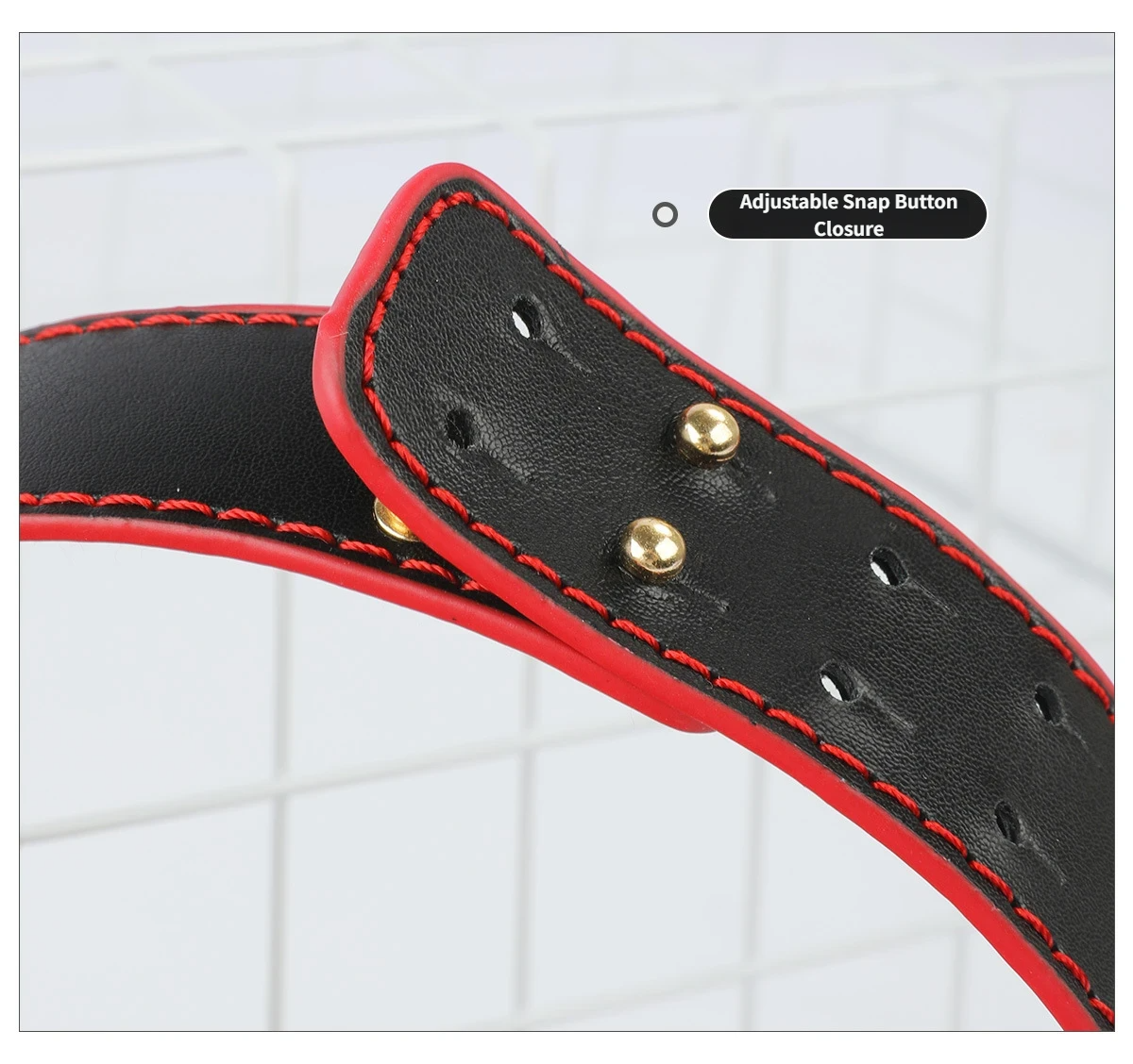 Black SM Collar with Leash-Adjustable Snap Button Closure