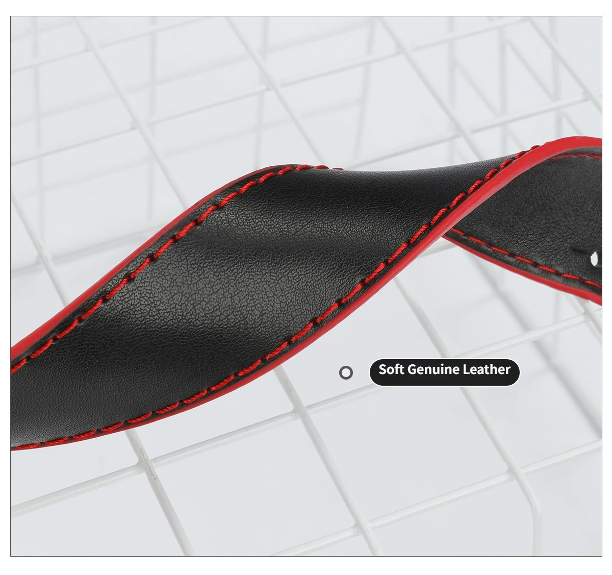 Black SM Collar with Leash-Soft Genuine Leather